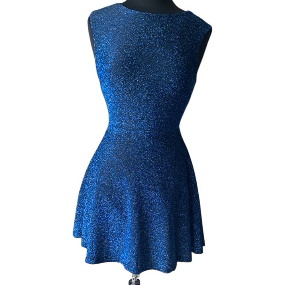 Lulu's Blue Sparkly Fit and Flare Mini Dress Size Small